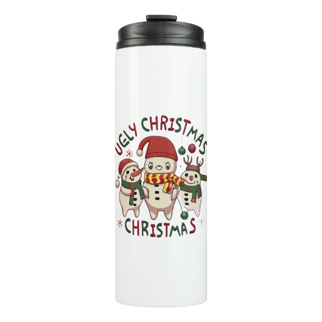 Garrafa Térmica Natal branco ;NATAL FEIO (Frente)