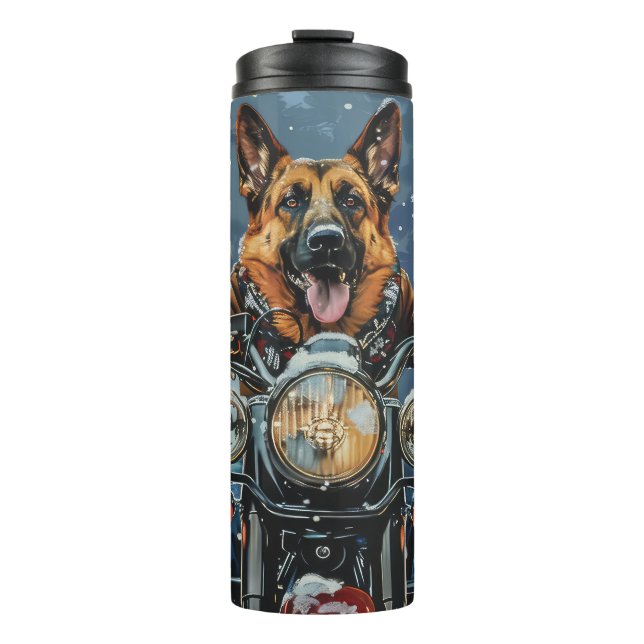 Garrafa Térmica Natal de Motocicleta german shepherd (Frente)