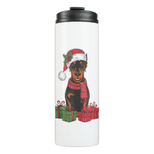 Garrafa Térmica Natal de Santa Hat Doberman Dog de Luz de Natal _3
