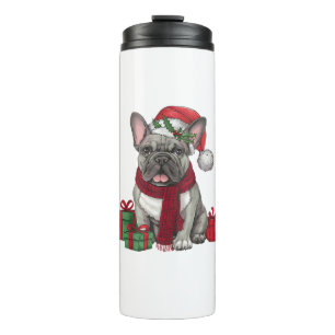 Garrafa Térmica Natal do Cachorro Francês Santa Hat - Luz do Natal