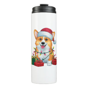 Garrafa Térmica Natal do Cão de Corgi Santa Hat com Iluminação do
