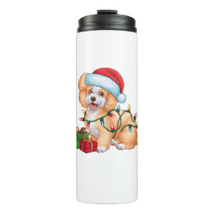 Garrafa Térmica Natal do Xmas Lighting Santa Hat Bichon Frise Dog