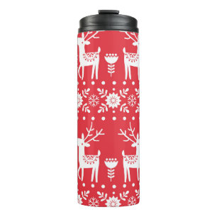 Garrafa Térmica Natal escandinavo: Flocos de neve e veados