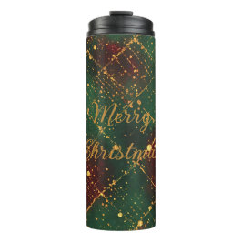 Garrafa Térmica Natal, Feliz Natal, Padrão Verde Vermelho Dourado