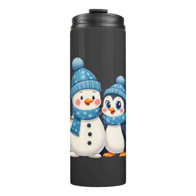 Garrafa Térmica Natal Feliz Natal Para Presente Pinguim Boneco de  (Frente)