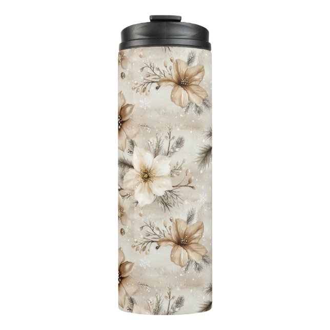Garrafa Térmica Natal Floral Marrom Creme (Frente)