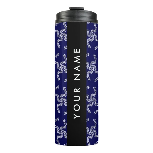 Garrafa Térmica Natal Garland, Azul, Seu nome, Personalize (Frente)