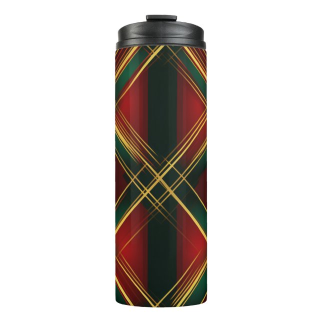 GARRAFA TÉRMICA  NATAL VERMELHO VERDE DOURADO PADRÃO DE XADREZ DE F (Frente)