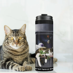 Garrafa Térmica Nave Espacial Gato Tabby Verde Alien Stuffie Ficçã