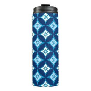 Garrafa Térmica Navio com Motif Flor, Azul Indigo e Branco