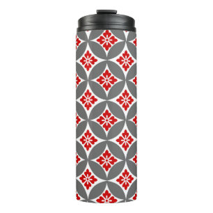 Garrafa Térmica Navio com Motif Flor, Vermelho, Branco e Cinzas