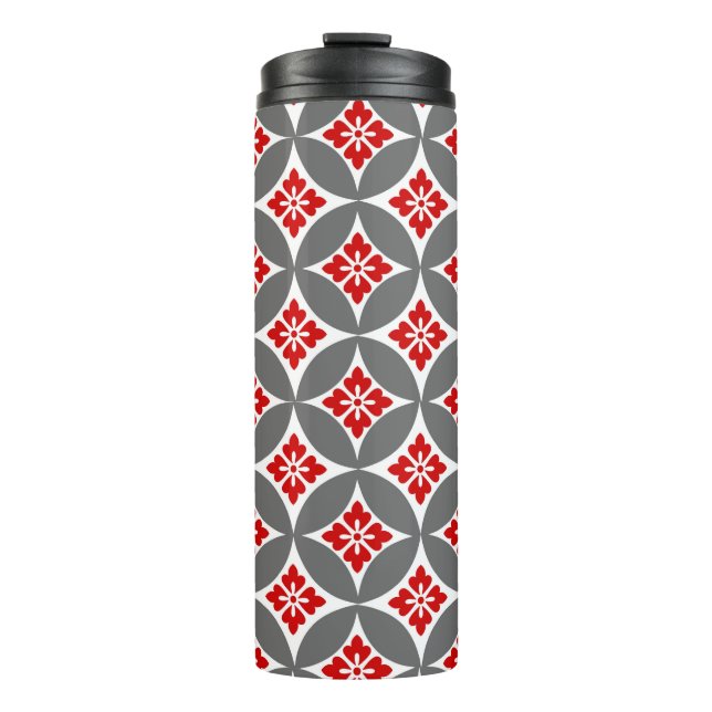 Garrafa Térmica Navio com Motif Flor, Vermelho, Branco e Cinzas (Frente)