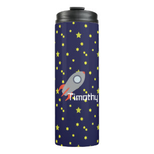 Garrafa Térmica Navio do Foguete Retro no Espaço