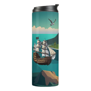 Garrafa Térmica Navio Pirata Na Ilha Treasure