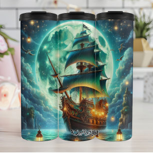Garrafa Térmica Navio pirata sob uma lua gigante