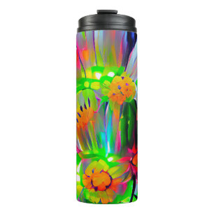 Garrafa Térmica Neon Abstrato Daisies com cores vívidas