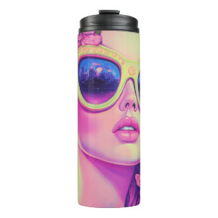Garrafa Térmica Neon Dream Girl com óculos de sol florais