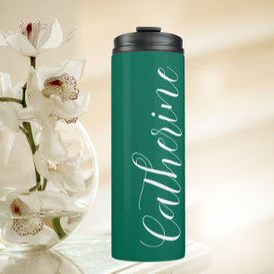 Garrafa Térmica Noiva de Casamento Estilizado Verde Esmeralda Nome
