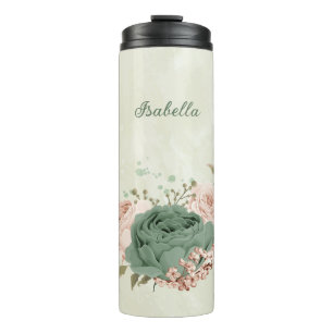 Garrafa Térmica noiva floral verde sálvia com blush