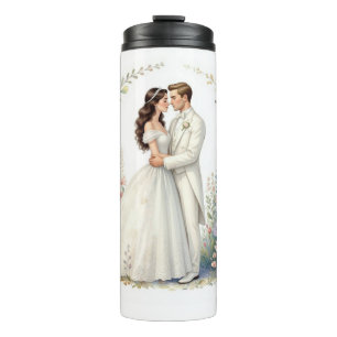 Garrafa Térmica Noivo Romântico Floral Elegante Casal de Noivos