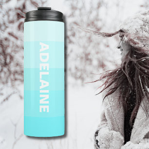 Garrafa Térmica Nome Branco   Na moda 5 Blocos de tons azuis elétr