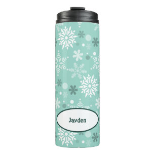 Garrafa Térmica Nome da Estação de Natal de inverno Turquoise Blue