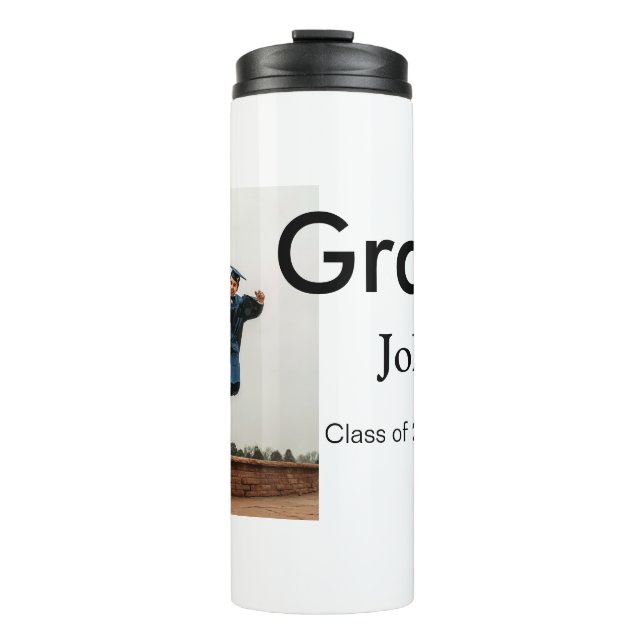 Garrafa Térmica nome de adição de garoto data ano texto QR felicit (Frente)