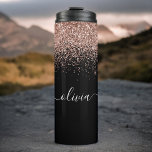Garrafa Térmica Nome do Monograma da Rapariga Rosa Brilhante rosa<br><div class="desc">Preto e Rosa Dourado - Brilhante cor-de-rosa brilhante Brilhante Brugado Monograma Nome Drink Tumbler. Isto faz o doce e perfeito aniversário de 16 anos,  casamento,  chá de panela,  aniversário,  chá de fraldas ou festa de solteira presente para alguém que ama luxo de luxo e estilos quíticos.</div>