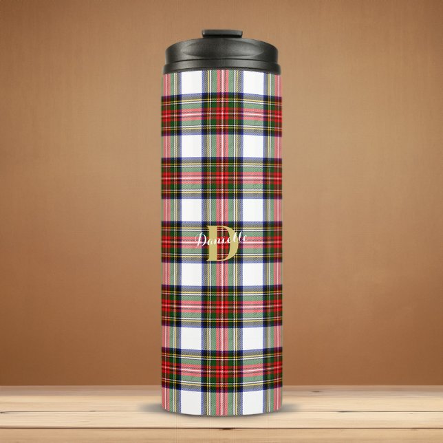 Garrafa Térmica Nome do Monograma do Tartan Personalizado Natal (Personalized Tartan Monogram Name Christmas Thermal Tumbler)