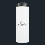 Garrafa Térmica Nome do Monograma Girly de Script Moderno Branco N<br><div class="desc">Monograma de Script Simples Preto e Branco,  Beba Tumbler. Isto faz o doce e perfeito aniversário de 16 anos,  casamento,  chá de panela,  aniversário,  chá de fraldas ou festa de solteira presente para alguém que ama luxo de luxo e estilos quíticos.</div>