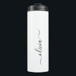 Garrafa Térmica Nome do Monograma Girly de Script Moderno Branco N<br><div class="desc">Nome do Monograma Negro e Branco Beba Tumbler. Isto faz o doce e perfeito aniversário de 16 anos,  casamento,  chá de panela,  aniversário,  chá de fraldas ou festa de solteira presente para alguém que ama luxo de luxo e estilos quíticos.</div>