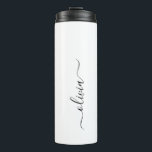 Garrafa Térmica Nome do Monograma Girly de Script Moderno Branco N<br><div class="desc">Nome do Monograma Negro e Branco Beba Tumbler. Isto faz o doce e perfeito aniversário de 16 anos,  casamento,  chá de panela,  aniversário,  chá de fraldas ou festa de solteira presente para alguém que ama luxo de luxo e estilos quíticos.</div>