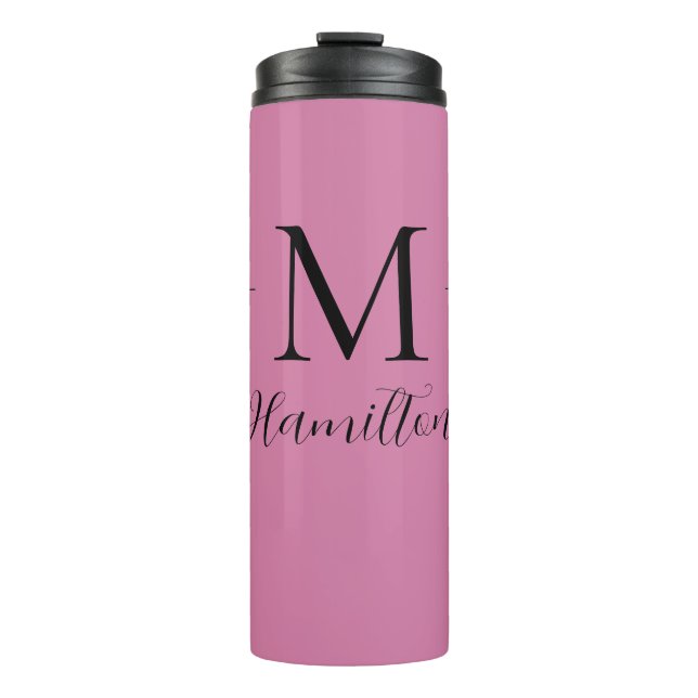Garrafa Térmica Nome do Monograma Minúsculo Elegante Rosa Profundo (Frente)