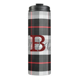 Garrafa Térmica Nome do Monograma Verificado do Tartan Preto e Bra