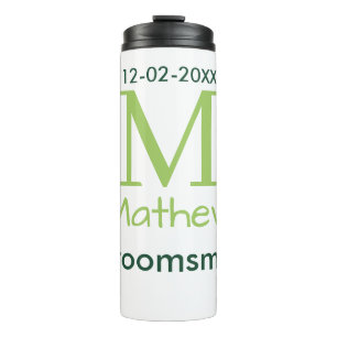 Garrafa Térmica nome do padrinho verde masculino letra data pastel