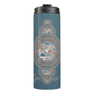 Garrafa Térmica Nome Dourado Teal Abstrato Oronal Mandala