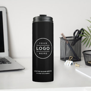 Garrafa Térmica Nome e logotipo personalizados de negócios pretos