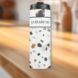 Garrafa Térmica Nome, Earth Tones Mosaico Terrazzo Padrão 12oz