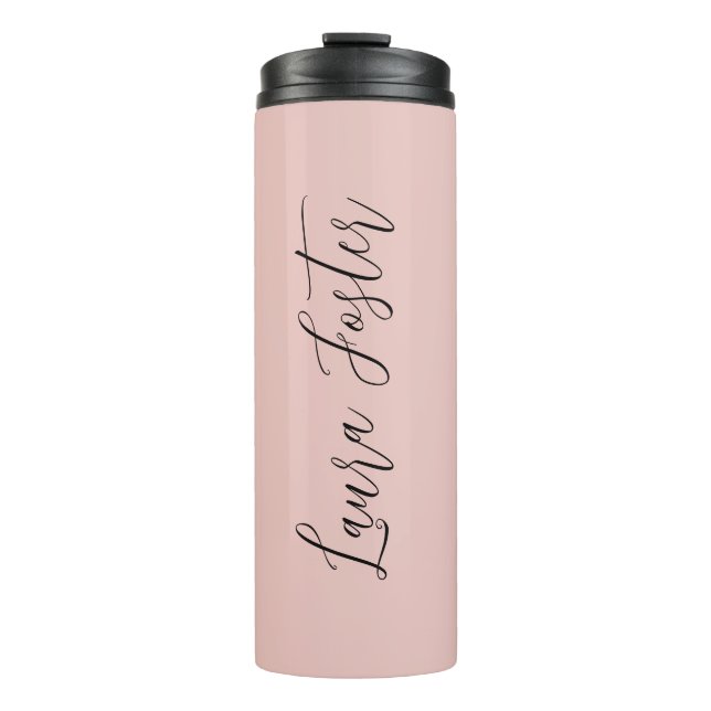 Garrafa Térmica Nome Elegante de Manuscrito Clássico Rosa Dourado (Frente)