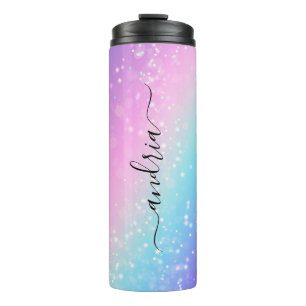 Garrafa Térmica Nome em Letra de Forma Preta em Estrelas Bokeh, Ro