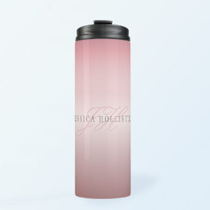 Garrafa Térmica Nome & Monograma Bege Dourado Rosa FAUX Macio