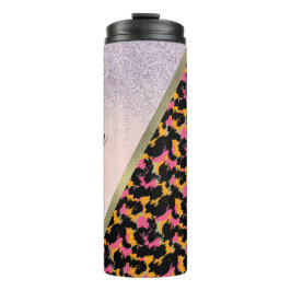 Garrafa Térmica Nome Monograma do Sparkle de Impressão Animal