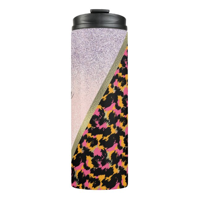 Garrafa Térmica Nome Monograma do Sparkle de Impressão Animal (Frente)