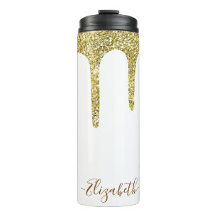 Garrafa Térmica Nome Monograma Elegante com Brilho Dourado