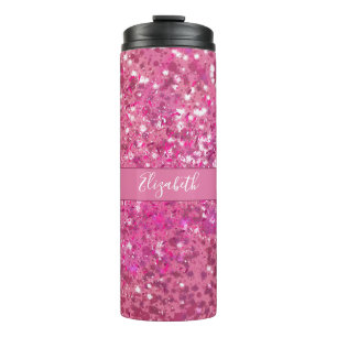Garrafa Térmica Nome Monograma Rosa Quente Brilho Lúmen