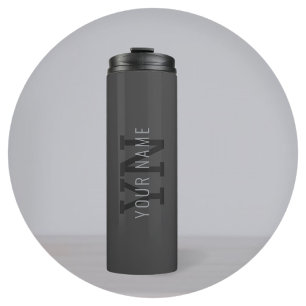Garrafa Térmica Nome Monogramado Moderno Cinza Escuro (ou outro te