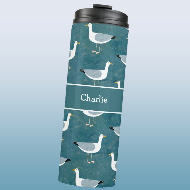 Garrafa Térmica Nome náutico do casco (Personalized name seagull nautical coastal thermal tumbler)