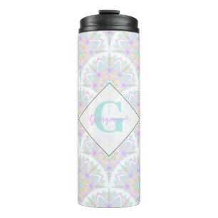 Garrafa Térmica Nome Personalizado Art Deco Pastel Rainbow Floral