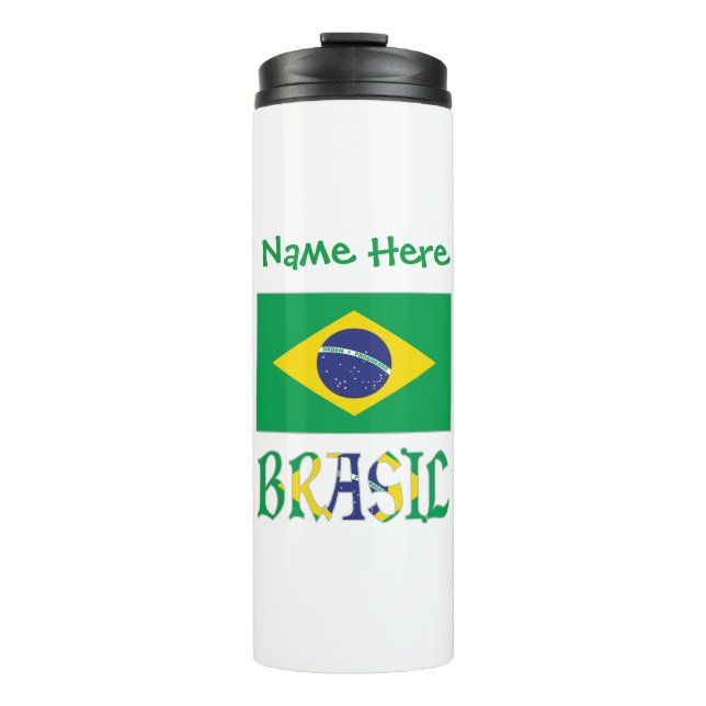 Garrafa Térmica Nome Personalizado Bandeira Brasil (Frente)