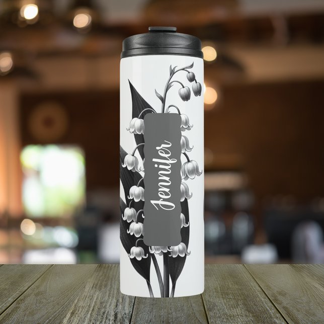 Garrafa Térmica Nome Personalizado Birth Flower Maio 12 Oz (Personalized  20 oz thermal tumbler with the birth flower of the lily of the valley for May.)